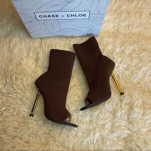 Chase & chloe Lorde Open Toe Stiletto Sock Boots